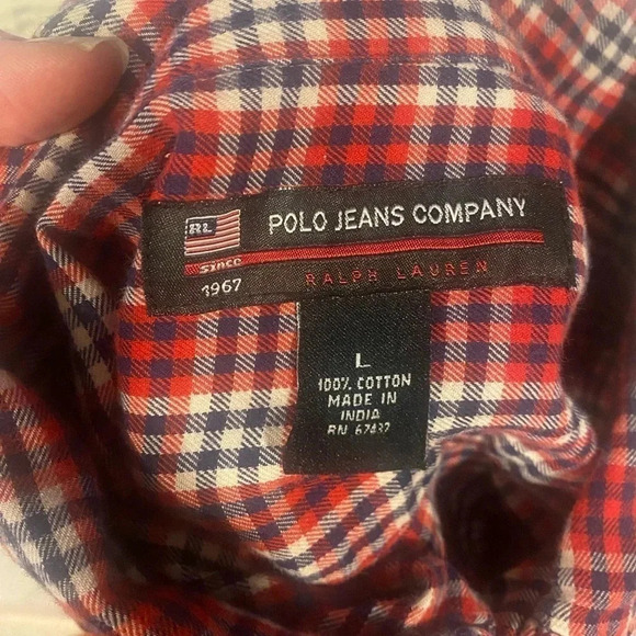 Ralph Lauren Polo Jeans Co Shirt Men Large Red Y2k 2000s Button Up Flannel RL - Picture 2 of 6